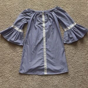 Striped Off-Shoulder Bell Sleeve Dress